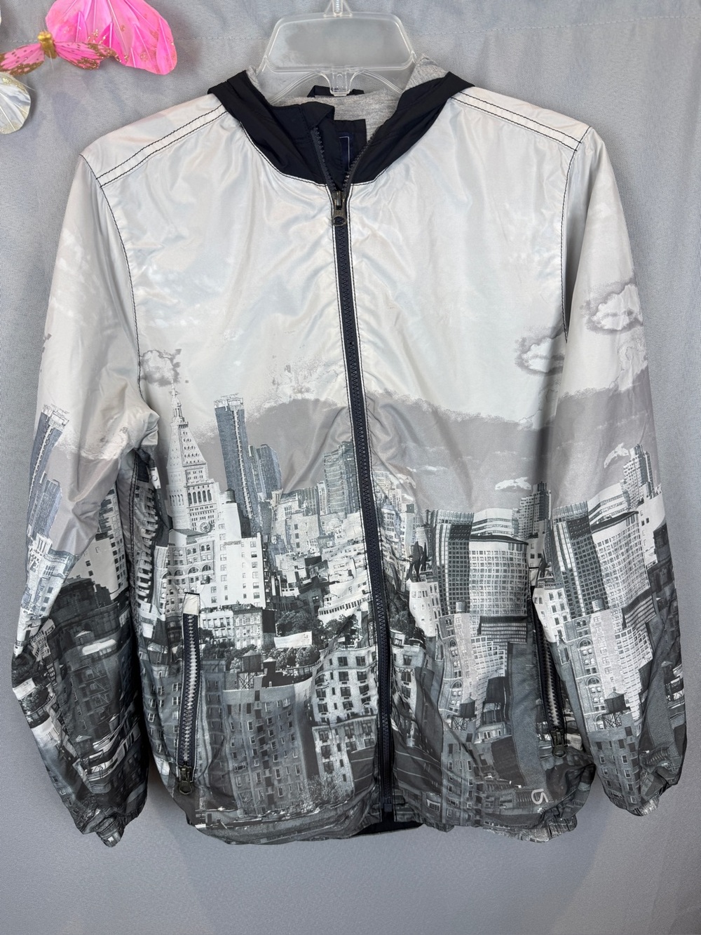 Gap Kids Cityscape Hooded Windbreaker Jacket- Size XXL